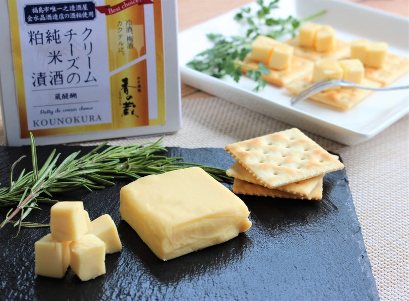 【福島県】香の蔵 特別純米酒とおつまみ3種（クリームチーズ・純米酒粕漬・みそ漬生姜）- クリームチーズの純米酒粕漬皿盛り画像- ROJI日本橋 ONLINE STORE