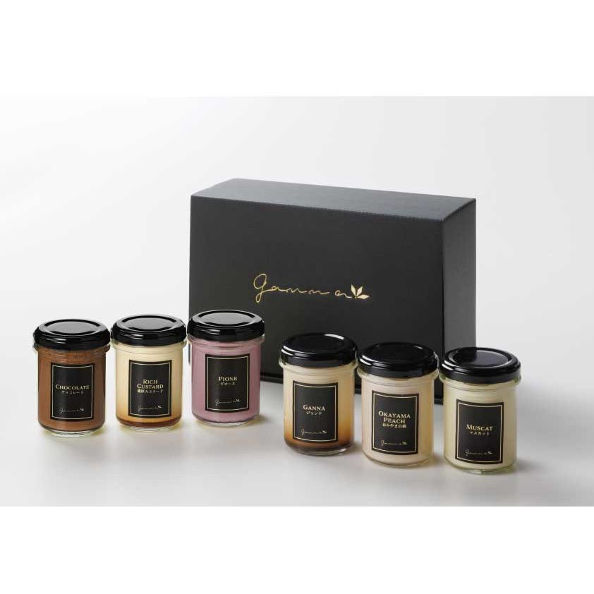 【岡山県】贅沢プリン6種6個セット画像（おかやま白桃・マスカット・ピオーネ・ジャンナ・カスタード・アーモンドチョコ）- ROJI日本橋 ONLINE STORE