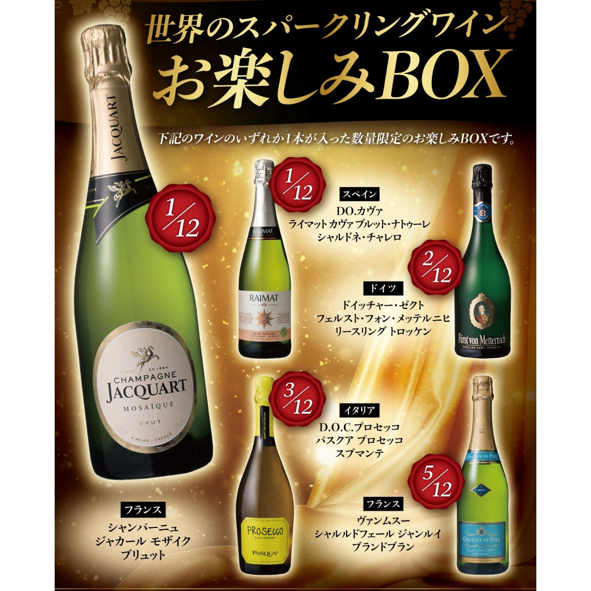 【シャンパーニュが当たる！】世界のスパークリングワイン お楽しみBOX（事前予約制）