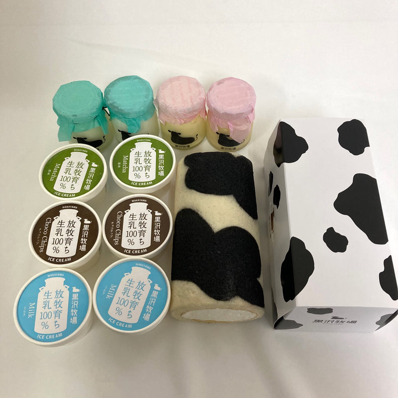 [Shipping included] [Wakayama Prefecture] Kurosawa Ranch Beef Pattern Roll Cake and Ranch Sweets Assortment Set